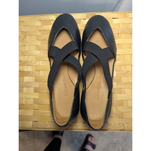 L'Amour Des Pieds Black Leather Mary Jane Shoe Wedge Women 9.5 Comfort Slip On - Picture 4 of 16